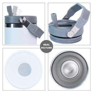 Gobelet isotherme personnalisé en acier inoxydable de 30 oz à double paroi avec paille rabattable, tasses à café de 30 oz avec poignée et paille - Product Image 3