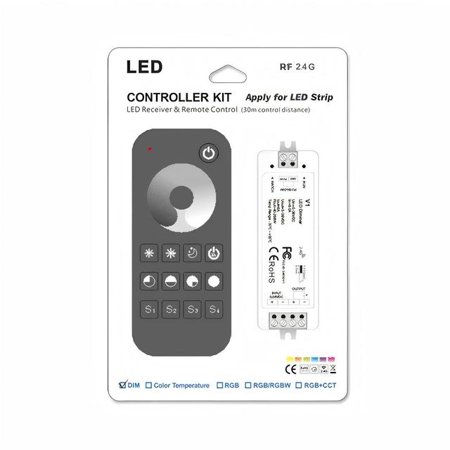5-36V V1+RT1 8A 1CH RF2.4G Wireless Dimmer Handheld Remote Control LED Controller Kit for Single Color Strip