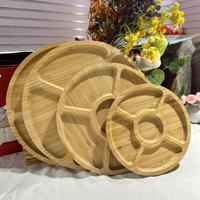 Plateau de service rond en bois personnalisable avec logo, plateau à dîner à cinq compartiments pour la maison, l'hôtel et le restaurant