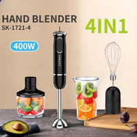 Mixeur Plongeant Électrique 4-en-1 Multifonction en Acier Inoxydable pour Hacher, Fouetter les Œufs et Préparer des Salades de Fruits