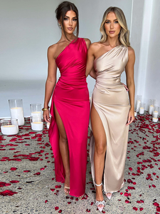 مناسبات الحفلات ضيقة الأرداف مثير فتح الظهر أنيقة بلا أكمام أزياء كتف واحد فتحة عالية فستان سهرة - Product Image 5