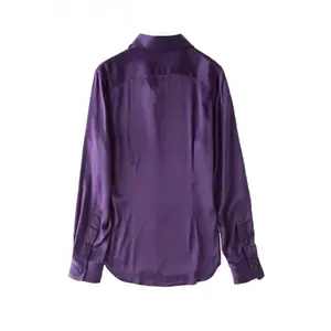 Women Satin Career Wear Shirt Long Sleeve Slim Top Contrast Color Mulberry Silk Blouse High Quality