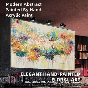 Peinture à l'huile acrylique florale abstraite peinte à la main sur toile, art décoratif élégant pour salon, peinture à l'huile acrylique florale peinte à la main - Product Image 2