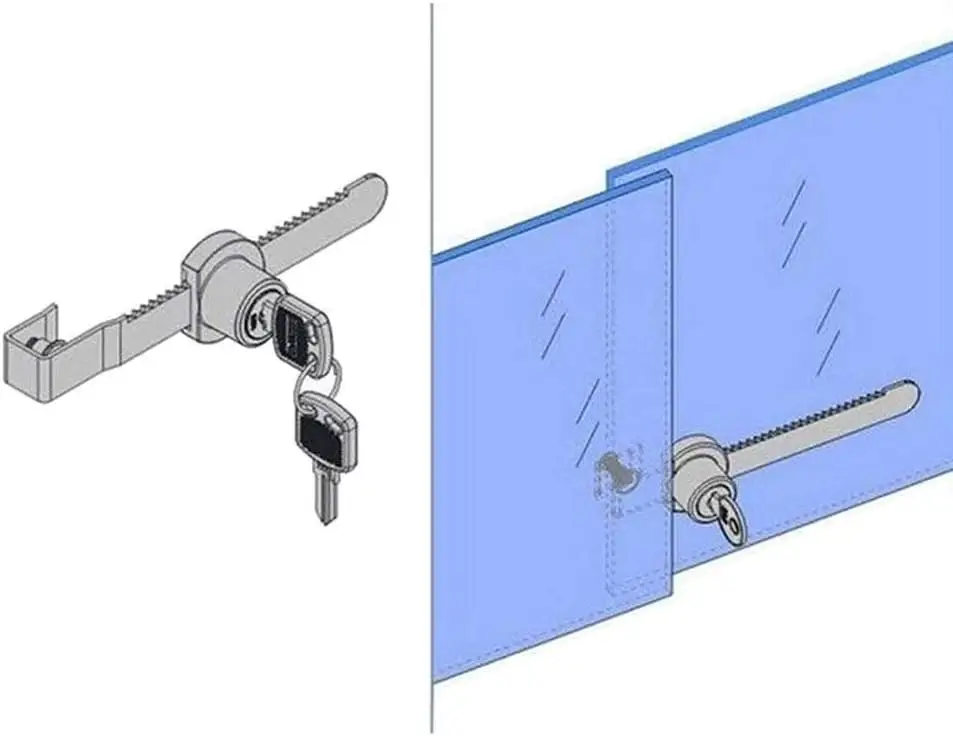 Cerradura de puerta corredera de vidrio Cerradura de vitrina Cerradura de trinquete con acabado cromado, seguridad, pantalla de escaparate con llaves iguales