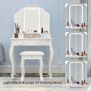 Bàn trang điểm thiết lập với LED chiếu sáng gương và ổ cắm điện 4 ngăn kéo 3 chế độ chiếu sáng phòng ngủ - Product Image 2