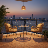 Ensemble de mobilier de jardin moderne et minimaliste, léger, trois pièces : canapé en osier, table en verre et aluminium, pour hôtel, villa, entrée.
