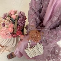 Abaya de luxe Mexizo pour femmes, élégante, avec des perles florales, ensemble de 3 pièces, abaya pour le Ramadan, l'Aïd, robe longue islamique modeste pour les musulmanes