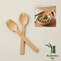 Ensemble de fourchettes-cuillères en bambou compostables, jetables, de haute qualité, 2 en 1, pour événements, fêtes, restaurants, hôtels, vente en gros