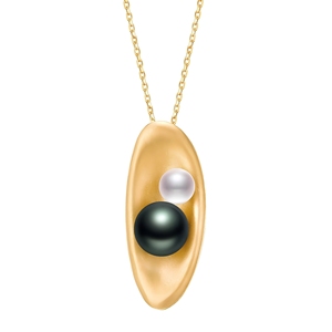 18K <b>Solid</b> <b>Gold</b> Leaf Double Bead Pearl <b>Pendant</b> Necklace with Different Charms Unisex Classic Style - Product Image 1