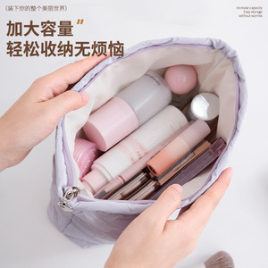 Portable Makeup Bag With Bow Design Pink Purple White Travel Cosmetic Case For Trip Storage - Product Image 3