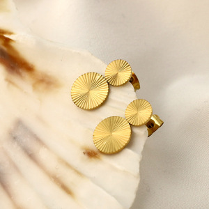 Geometric Stud Earrings Gold Round Fan Pattern Stainless Steel Party Jewelry Women's Fashion - Product Image 1