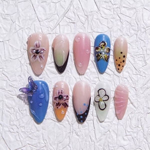 Ongles artificiels 100 % faits à la <span class=keywords><strong>main</strong></span>, à presser, de haute qualité, forme amande, collection 2025, vente chaude, pour la décoration des ongles - Product Image 5