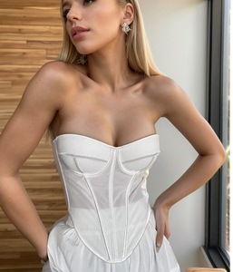 Nouvel Arrivage en Promotion : Soutien-gorge Bustier Corset Push-Up pour <span class=keywords><strong>Femme</strong></span> avec Bordure Contrastante en Maille, Bretelles Fines Réglables, Fermeture au Dos et Maintien Moyen - Product Image 6