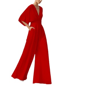 Combinaison Femme Élégante Décontractée à Jambes Larges Col V Manches Fluides Style <span class=keywords><strong>Palazzo</strong></span> Multicolore Nouvelle Collection Été 2026 - Product Image 6