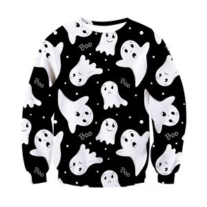 Homens europeus americanos Outono Inverno Pescoço Camisola 3D Impressão Digital Assustador Pequeno Fantasma Engraçado Solto De Malha 100% Poliéster - Product Image 6