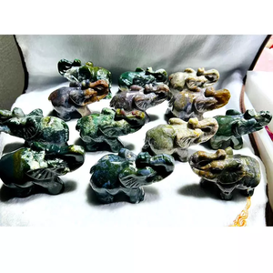 Piedra natural curativa para decoración del hogar, <span class=keywords><strong>elefante</strong></span> de ágata musgo con cristal tallado, piedra pulida - Product Image 6