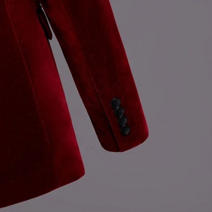 <span class=keywords><strong>Smoking</strong></span> <span class=keywords><strong>Homme</strong></span> Luxueux à Un Bouton Coupe Ajustée 2 Pièces en Velours pour Soirée et Dîner Respirant et Élégant - Product Image 3