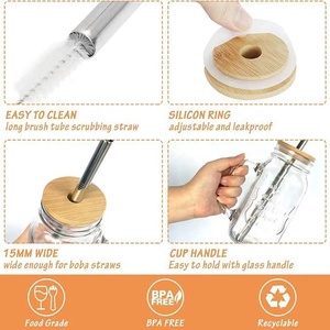 Hot bán tái sử dụng Glass Iced cốc cà phê Mug <span class=keywords><strong>Mason</strong></span> lọ có nắp đậy ống hút biểu tượng tùy chỉnh cho thực phẩm đồ uống trong nhà bếp - Product Image 4