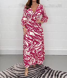 Vestiti donna più venduti taglie forti n abiti da sera Sexy eleganti da donna abbigliamento Casual a maniche lunghe con scollo a V stampato largo - Product Image 1