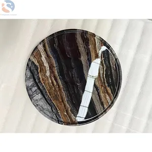 Hot sales Portoro forest wood marble round tray & catchall platter tray natural marble slab customized design