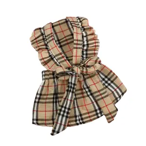 2023 new product high quality plaid jk bowknot vest dog cat designer pet clothing dress