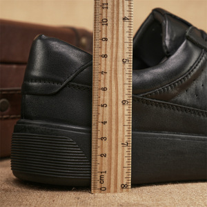 Chaussures à lacets en cuir véritable noir pour hommes, bout rond, rehaussantes, toutes saisons, semelle extérieure en caoutchouc, semelle intermédiaire en EVA - Product Image 2