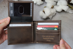 Wholesale Vintage Laser Engraved Pu Leather Money Holder <strong>Dad</strong> <strong>Wallet</strong> Custom Brown Men Trifold Laserable Leatherette <strong>Wallet</strong> - Product Image 6