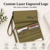 Dompet Panjang Kulit Sintetis Laserable dengan Tali Dompet Panjang Wanita Custom Kulit PU Dompet Resleting Wanita Modis dengan Tali Pergelangan Tangan