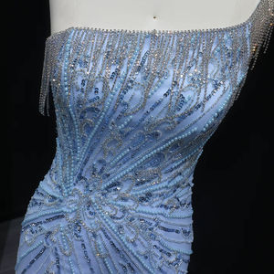 Per Jancember LSZ031 donna antistatico abito da ballo per festa bella monospalla blu sirena 3D modello piume pieghe naturali - Product Image 6