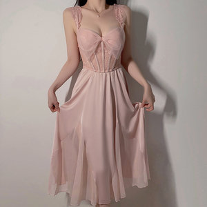 P4338 Vente en gros Chine – <span class=keywords><strong>Nuisette</strong></span> sexy pour femme en satin de soie de haute qualité avec armatures, coussinets de poitrine et laçage – Robe de nuit - Product Image 1