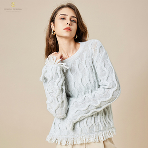 Maglione da Donna in Mohair a Collo Tondo con Motivo a Trecce, Orlo con <span class=keywords><strong>Frange</strong></span>, Pullover in Lana Lavorato a <span class=keywords><strong>Maglia</strong></span> - Product Image 3