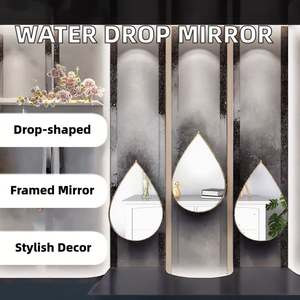 Ensemble de miroirs muraux décoratifs en métal de style moderne et créatif, avec chaîne en verre en forme de goutte d'eau, crochet mural pour chambre à coucher/salon - Product Image 2