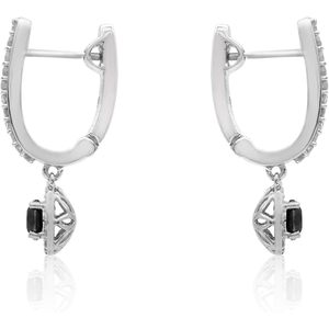 Pendientes colgantes con halo de diamantes de Ornaatis, oro blanco de 10k, centro negro, forma redonda, joyería de boda para mujer - Product Image 3