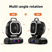 Ventilateur de camping numérique silencieux élégant, télécommandé, rechargeable, léger, en plastique, pour voiture et extérieur, avec boîte couleur