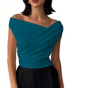 Women's Asymmetric Off-Shoulder <b>Top</b> Draped Ruched Sleeveless Blouse Casual Formal Crop <b>Top</b> Shirt Fashion - Product Image 4