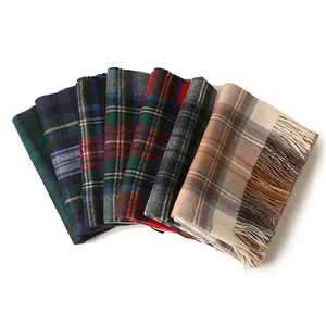 2023 Winter Plaid Vrouwen Nek Warmer Checker 100% Kasjmier Sjaal Custom Logo Designer Merk Luxe Mannen Kasjmier Tartan Sjaal