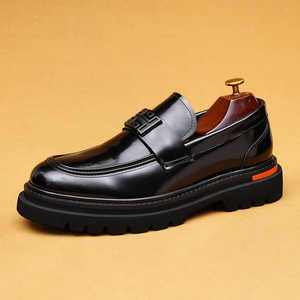 New Trend Men's Genuine Leather Closed Toe Waterproof Lace-Up <b>Shoes</b> British Sporty Style Office & Career Autumn Winter - Product Image 1