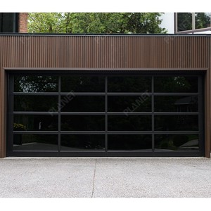 <span class=keywords><strong>Porte</strong></span> de <span class=keywords><strong>garage</strong></span> en verre à enroulement automatique en aluminium pour l'extérieur, sur mesure, avec cadre noir, pour maisons modernes - Product Image 1