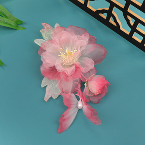 26 Spring Design Original Fait main Style Ancien Pince à cheveux Pivoine rose dégradée, Coiffe Hanfu, Accessoire capillaire floral tendance - Product Image 1