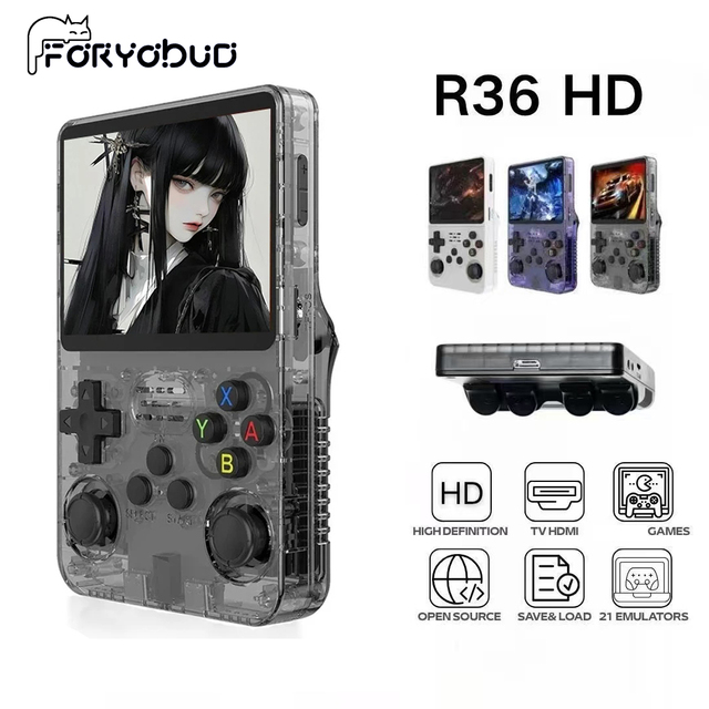 Factory Original Dual Chip R36HD Mini HD Handheld Game Player 64GB Classic Retro Game Console 3.5 Inch HD Color Built-in Games