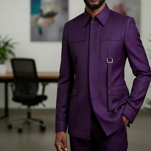 Trajes Negros de Lujo para Hombre, Corte Slim, Solapa Mao, Traje de 2 Piezas (Chaqueta y Pantalón), Conjuntos Completos Personalizables - Product Image 5