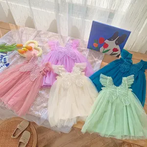 Kinder Schmetterlings kleid Prinzessin Kinder Tutu Kleid Weiß Schmetterling Flügel Kleid Ärmellose Kleinkind Sommer Smocked Kleider für Mädchen