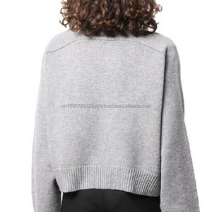 Suéter Corto con Ribetes Acanalados, Diseño Tejido, Manga Larga, Cuello Redondo, Suéter de Punto Corto Personalizable, Top Cálido para Mujer - Product Image 1