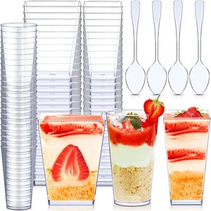 Vaso de plástico para Mousse de helado de grado alimenticio, minivasos de postre de gelatina de pudín transparente cuadrado personalizado, vasos de plástico desechables para postre - Product Image 1