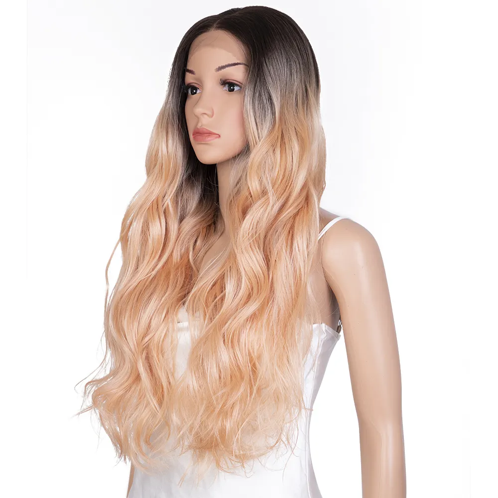 Natural Ombre Color 360 Lace Frontal Body Wave Wigs Heat Resistant African American Synthetic Hair Wigs For Black Women