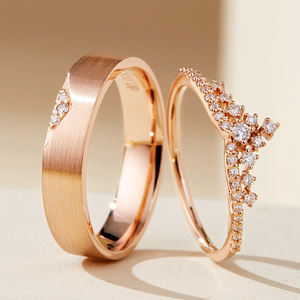 Anillo de compromiso de diamantes de moissanita de 14k/18k, anillo de oro real para parejas - Product Image 3