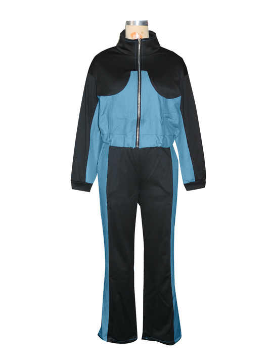 Color Block Detail Casual Two-piece Set main image 1