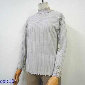 Women's Long Thin Lyocell Blend Pullover High Neck with Smooth Lace Casual Striped <b>Knitted</b> <b>Sweater</b> - Product Image 1