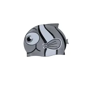 Personalização Cartoon estilo nadar chapéu Fun Fish Shaped crianças alta elástica Silicone impermeável natação Cap