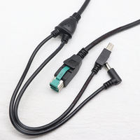 Cable POS PoweredUSB12V a DC5.5*2.1 Macho en Ángulo de 90 Grados + Cable USB B Macho en Ángulo de 90 Grados, 3 m, Negro
